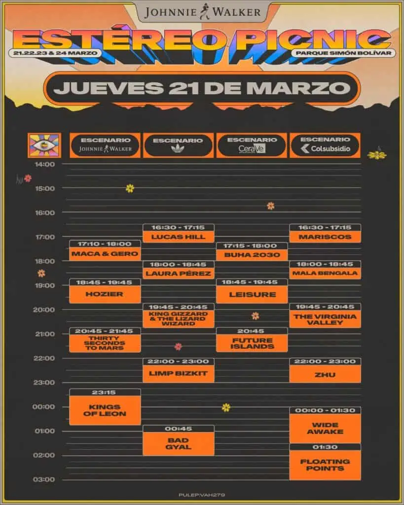 Estos son los horarios para el Festival Estéreo Picnic 2024 Estéreo Picnic 2024 1