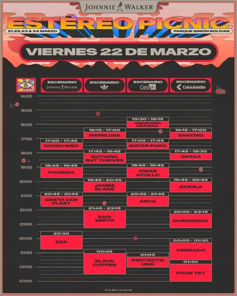 Estos son los horarios para el Festival Estéreo Picnic 2024 Estéreo Picnic 2024 2