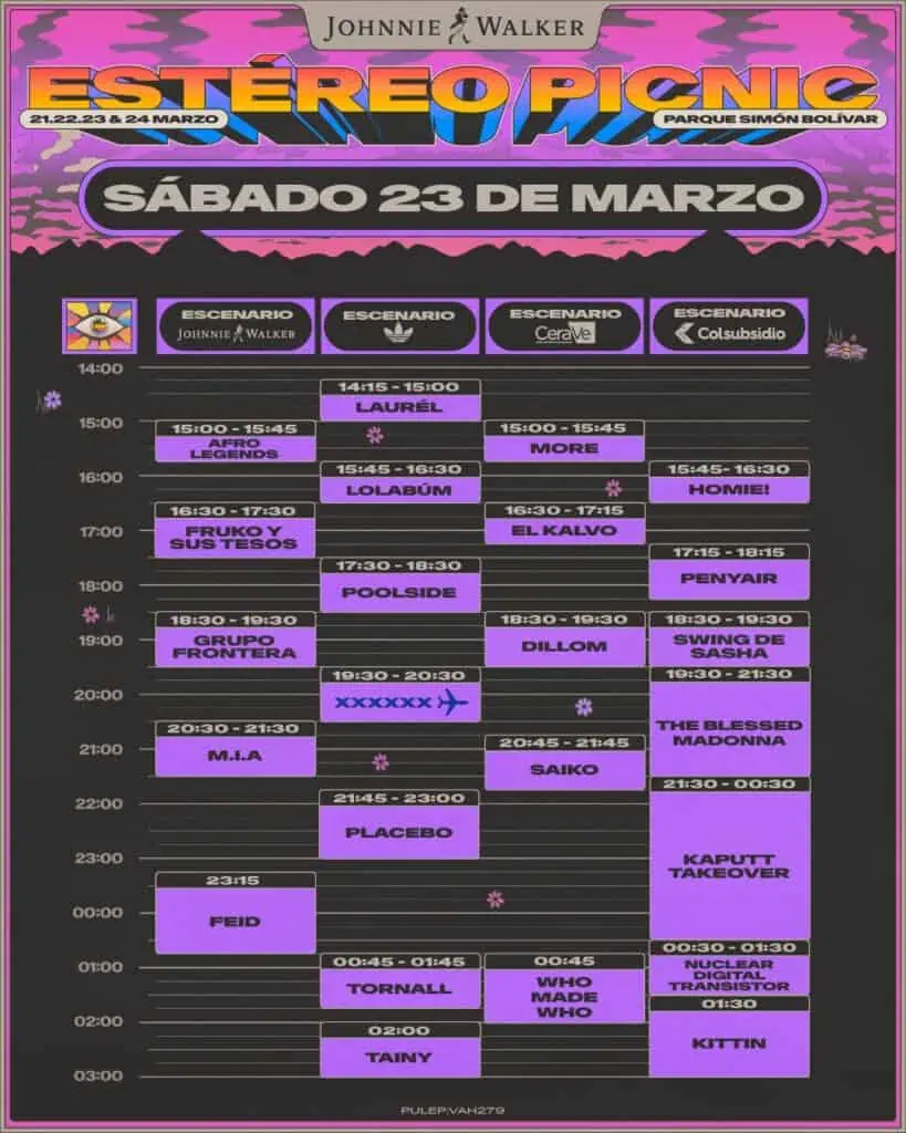 Estos son los horarios para el Festival Estéreo Picnic 2024 Estéreo Picnic 2024 3