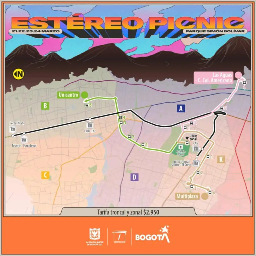 Así serán las rutas de TransMilenio y SITP para movilizarse en el Estéreo Picnic 2024 Rutas de SITP durante el Estéreo Picnic 2024.