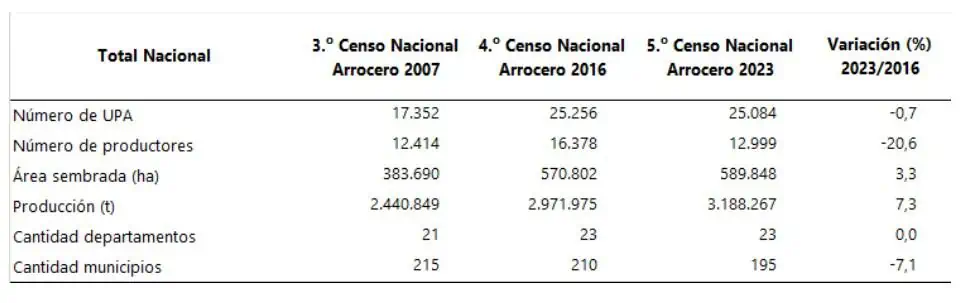 Área sembrada de arroz en Colombia creció 3,3 % en censo de 2023 Sector de arroz en Colombia