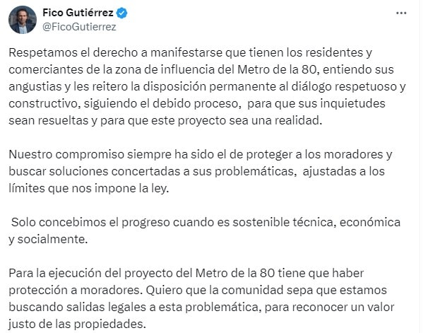 Fico Gutiérrez habla del Metro de la 80 en Medellín