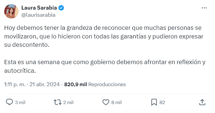 Laura Sarabia frente a las marchas