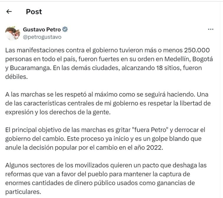 Balance del presidente Gustavo Petro a marchas