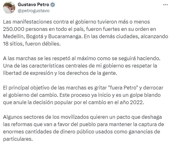 Presidente Petro habla de las marchas en su contra
