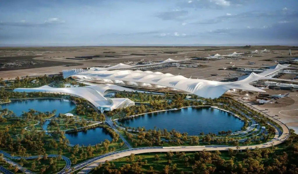 Tráfico de pasajeros en aeropuertos de Dubái llegaría a 100 millones de personas en 2027 Render aeropuerto Dubái (exterior)