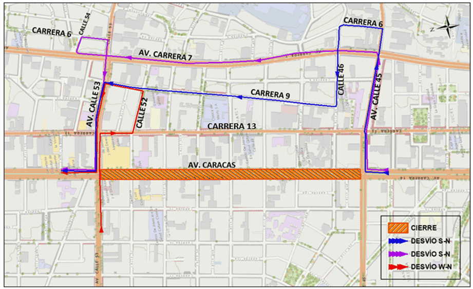 Cierres en la Avenida Caracas por el metro de Bogotá; estos son los desvíos. Imagen: Alcaldía de Bogotá.