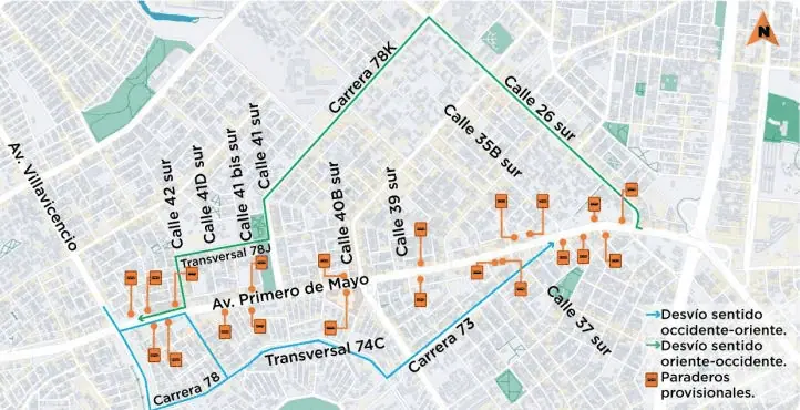 Se inician obras del viaducto del metro de Bogotá en importante avenida: habrá cierres Desvíos para particulares en la Av. Primera de Mayo por obras del viaducto del metro. Imagen: Alcaldía de Bogotá.