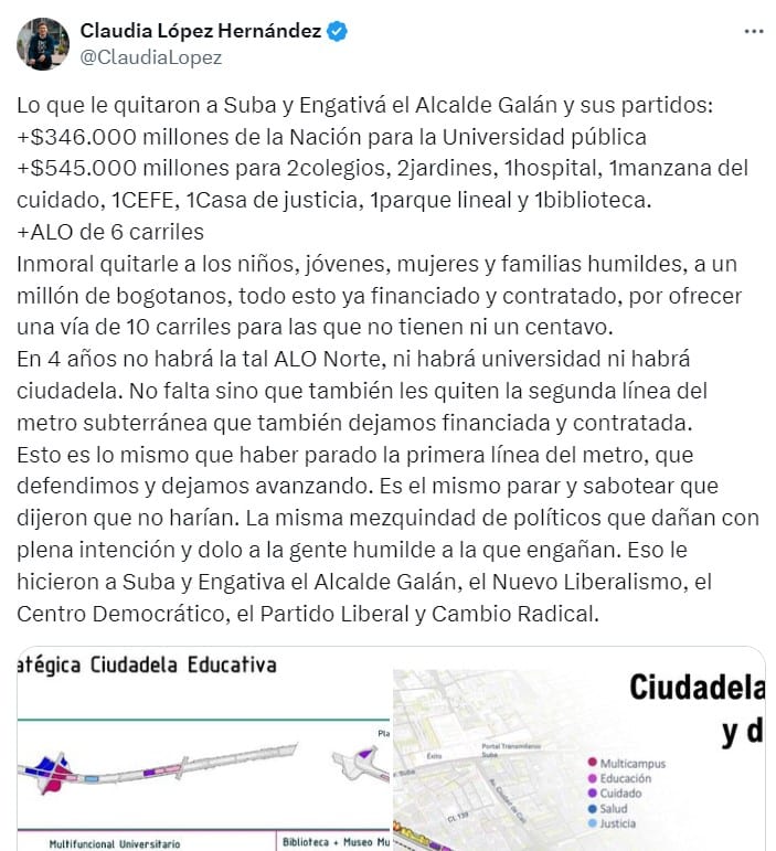Críticas de Claudia López a la ALO Norte