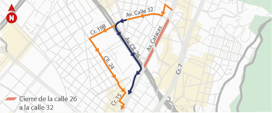 Desvío de norte a sur por el cierre de la Av. Caracas.