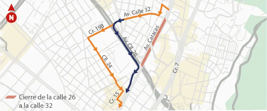 Por obras del metro de Bogotá, habrá un nuevo cierre en la Av. Caracas Desvío de norte a sur por el cierre de la Av. Caracas.