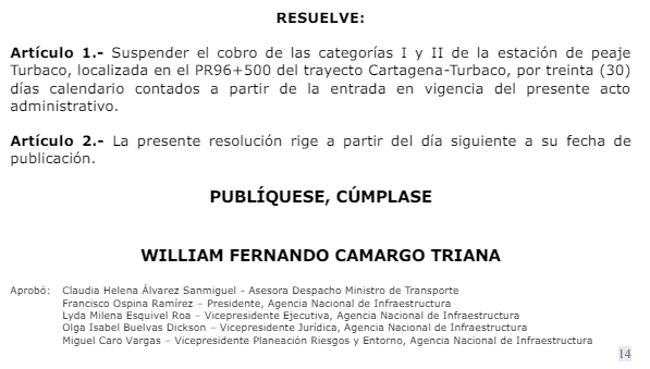 Peaje Turbaco: Gobierno volverá a suspender su cobro y tendrá nuevas mesas de trabajo Suspensión cobro peaje Turbaco