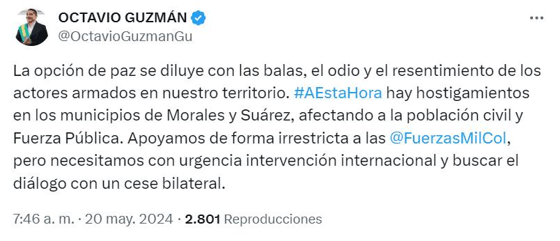 Palabras del gobernador del Cauca