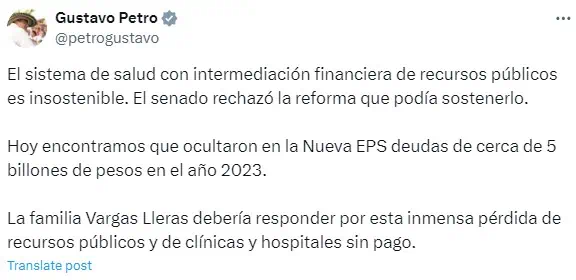 Petro se pronuncia tras anuncio de EPS Sura de retirarse del sistema de salud en Colombia Petro EPS Sura