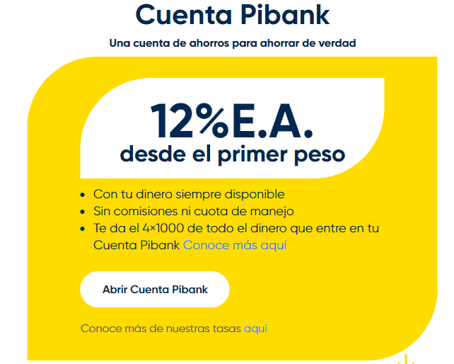 Estas son las 5 mejores cuentas de ahorro en Colombia (actualización primer semestre 2024) Cuenta Pibank