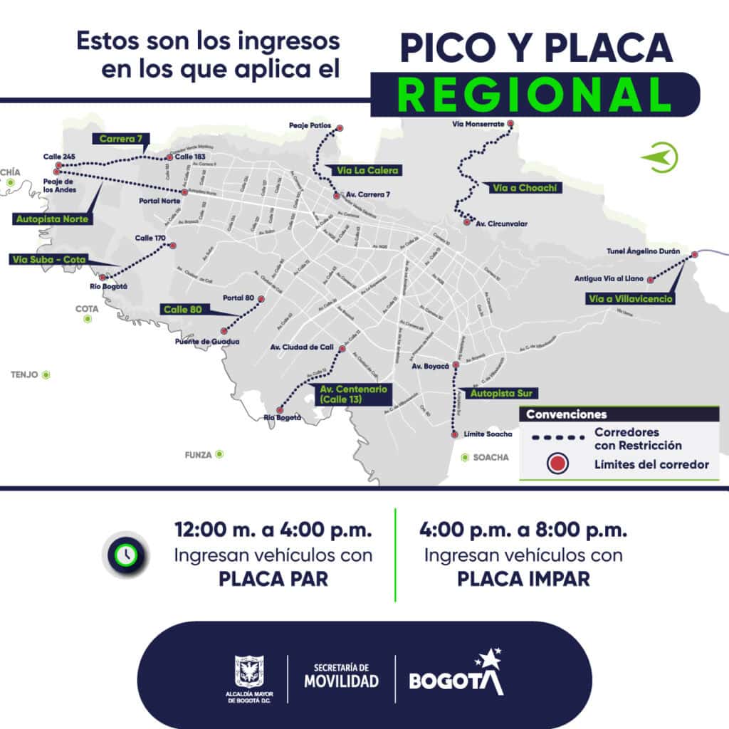 Así funciona el pico y placa regional en Bogotá.