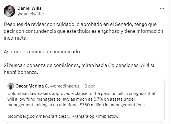 Gobierno Petro critica nuevas comisiones para fondos privados con reforma pensional: "Son excesivas" Daniel Wills Asofondos comisiones