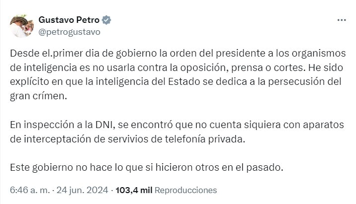 n
URL del archivo:
Presidente Gustavo Petro se pronuncia por señalamiento de 'chuzadas'