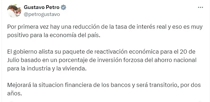 Petro anuncia que presentará paquete de reactivación económica el próximo 20 de julio Reactivación económica