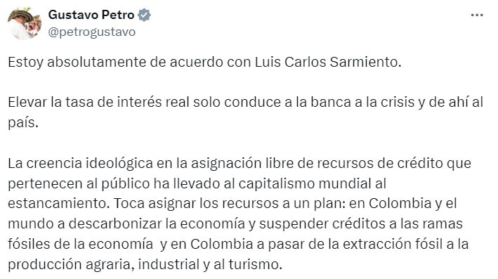 Petro y Sarmiento Gutiérrez tasas de interés. 