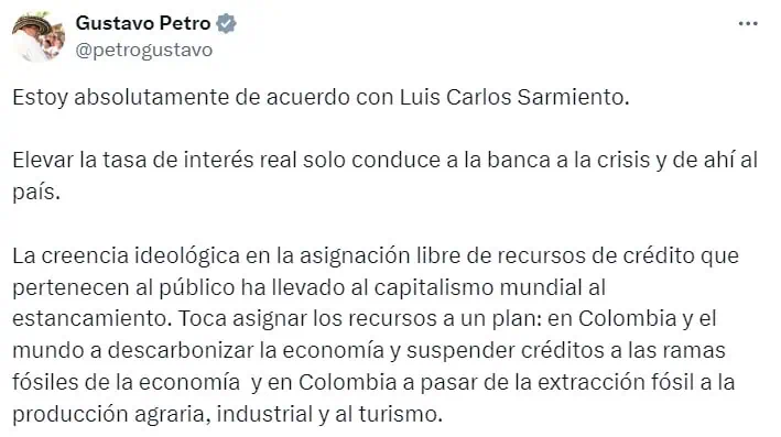 Petro respalda a Sarmiento Gutiérrez para una rápida reducción de tasas de interés Petro y Sarmiento Gutiérrez tasas de interés.