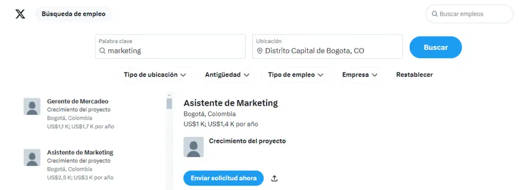 ¿Busca trabajo? La red social X brinda la opción de hallar en Colombia y en el exterior Así luce la plataforma de X para hallar trabajo.
