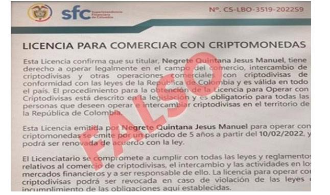 Estafa con criptomonedas. Foto: SuperFinanciera.