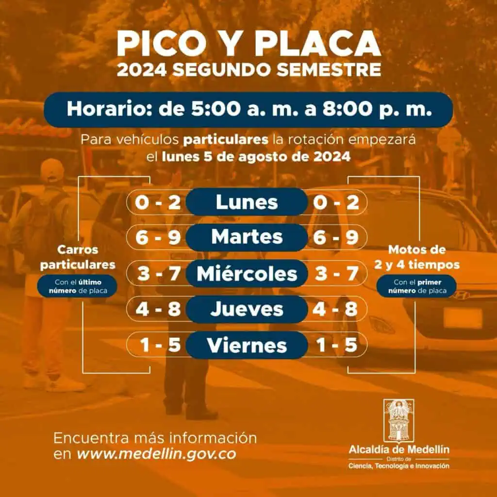 Pico y placa en Medellín cambia para el segundo semestre de 2024: Así queda Nuevo pico y placa en Medellín