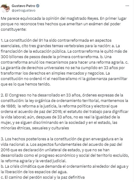 Presidente Gustavo Petro sobre su propuesta de convocar Asamblea Constituyente
