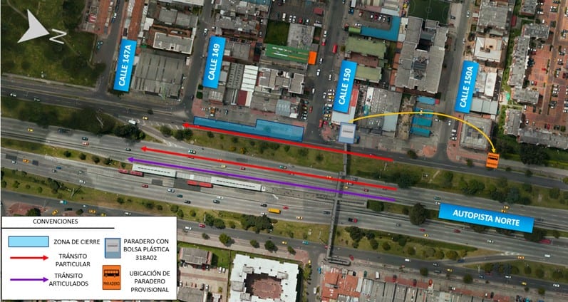 PMT ante el cierre de la Autopista Norte entre calles 150 y 149.