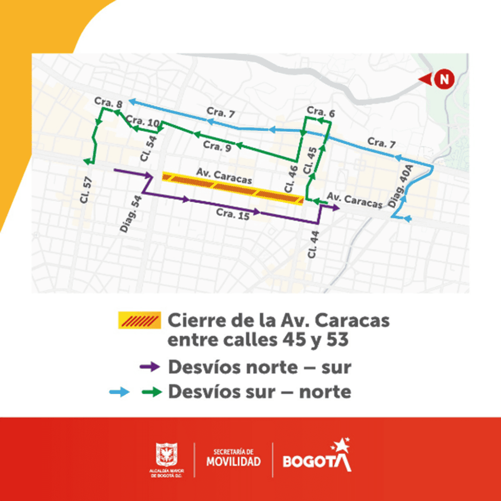 Desvíos por obras del viaducto del metro de Bogotá sobre la estación Marly. 