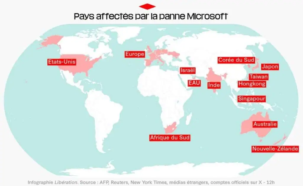 ¿Por qué hubo un apagón cibernético en Microsoft y cómo afectó a empresas globales? Los países afectados por el incidente de Microsoft.