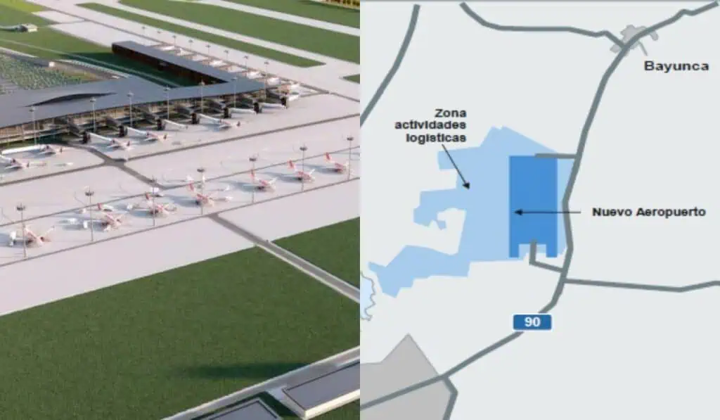 Megaproyectos para aeropuertos de Bogotá y Cartagena logran importante avance Render del aeropuerto Bayunca y mapa