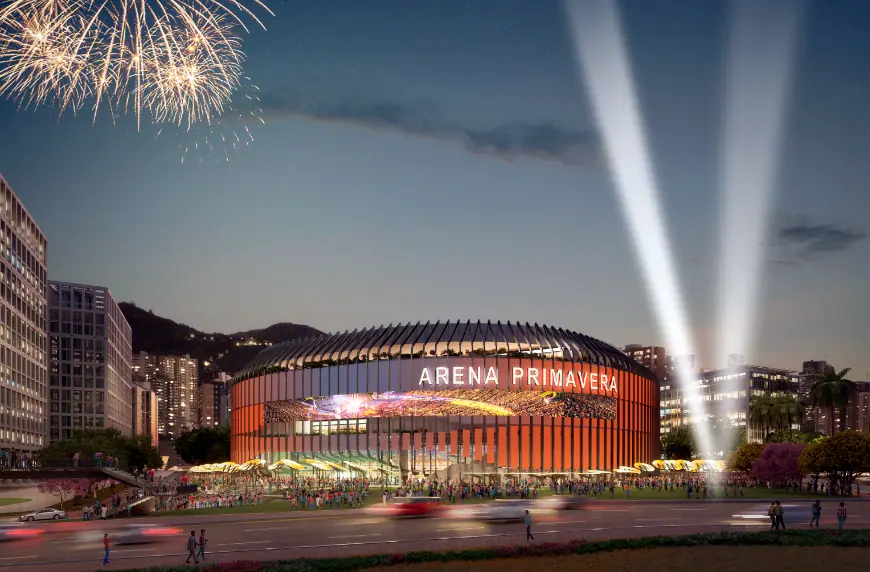 Nuevos detalles y fechas de la Arena Primavera, el megaproyecto que pronto iniciará construcción en Colombia Arena Primavera de noche