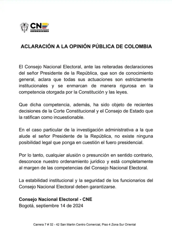 Consejo Nacional Electoral responde a Petro por supuesto golpe de Estado: “Las actuaciones son estrictamente institucionales” Consejo Nacional Electoral responde a Petro por supuesto golpe de Estado: “Las actuaciones son estrictamente institucionales”