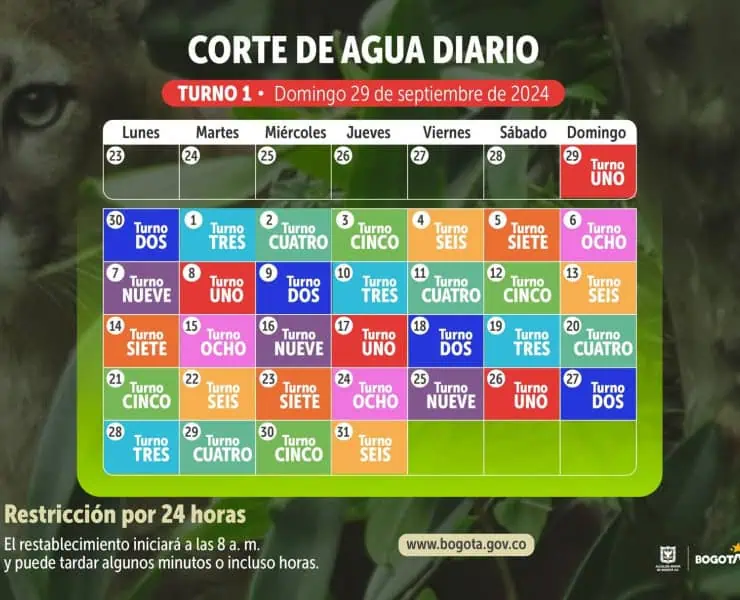 Así serán los nuevos turnos de racionamiento de agua en Bogotá Calendario de turnos de racionamiento de agua en Bogotá