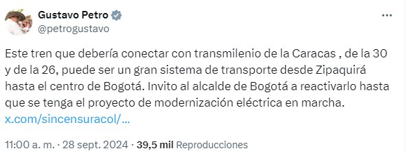 Petro habla sobre el tren de la sabana