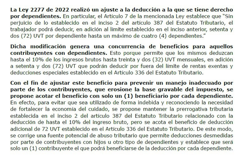 Cambios dependientes para impuesto de renta