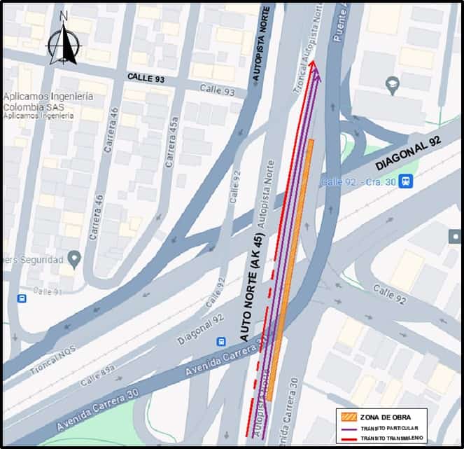 Cierre de puente en la Autopista Norte con diagonal 92, en Bogotá.