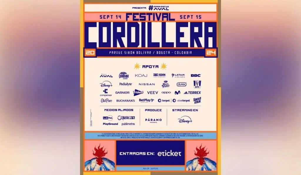 Conozca el cartel por días del Festival Cordillera 2024 en Bogotá Cartel del Festival Cordillera 2024.