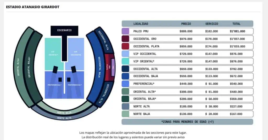 Shakira arrasa en ventas para gira de conciertos por Colombia y Latinoamérica: lanza nueva fecha en Bogotá Valores para ver a Shakira en el Atanasio Girardot.