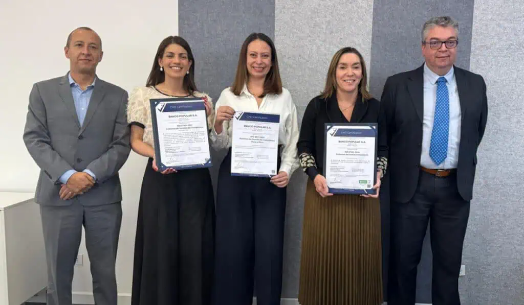 Banco Popular, primero certificado en Colombia por ISO en Antisoborno y SARLAFT Reconocimiento al Banco Popular