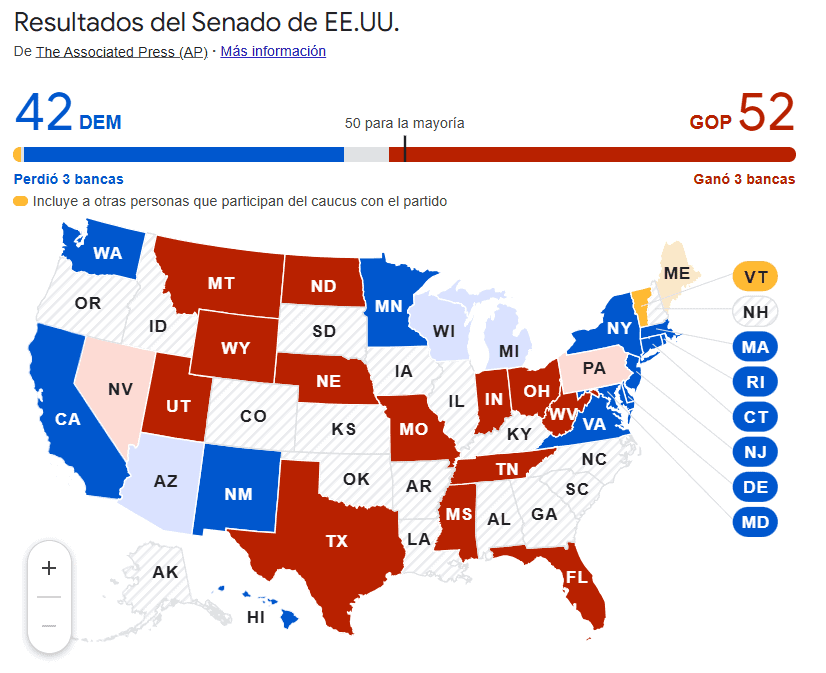 Así quedó el mapa electoral de las elecciones en Estados Unidos 2024 Resultados del Senado de EE.UU.