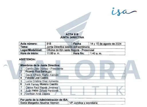 Exclusivo | Valora Analitik revela actas de la tensa Junta en la que Jorge Carrillo fue elegido presidente de ISA Acta de ISA elección Jorge Carrillo como presisdente
