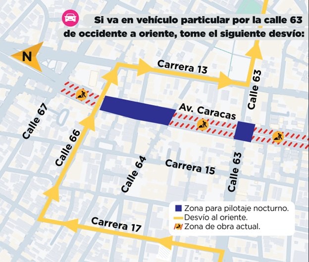 Así serán los cierres en Av. Caracas entre calles 63 y 64 por obras del viaducto del Metro de Bogotá