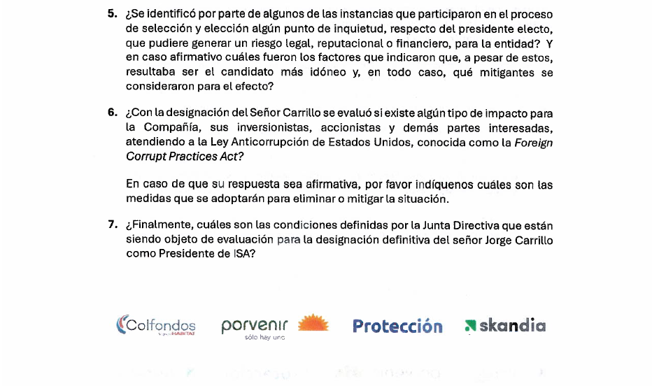 Carta fondos de pensiones a ISA por Jorge Carrillo