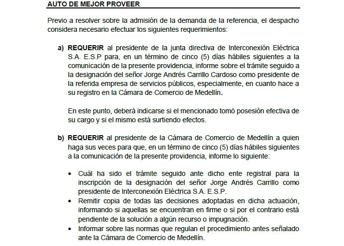 Consejo de Estado le pide más explicaciones a ISA tras la elección de Jorge Carrillo como presidente Auto que pide más explicaciones a ISA por Jorge Carrillo