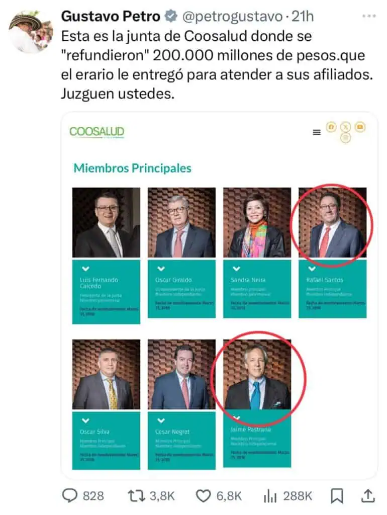 Petro pide a la Fiscalía investigar a Junta Directiva de EPS Coosalud: Miembros exigen rectificación al presidente Petro y la EPS Coosalud
