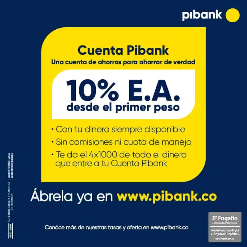Así queda el ranking de las mejores cuentas de ahorro con rentabilidad en Colombia Pibank