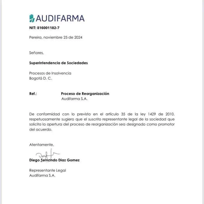 Audifarma pide a la SuperSociedades de Colombia entrar en proceso de reorganización empresarial Audifarma pide a la SuperSociedades de Colombia entrar en proceso de reorganización empresarial
